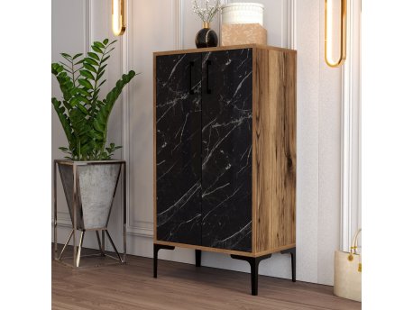HANAH HOME Ormar za cipele Prag Walnut Black Marble