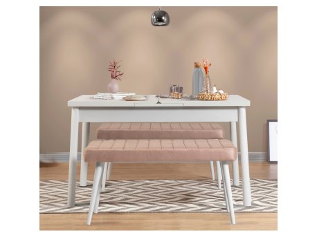 HANAH HOME Produžni trpezarijski sto i klupa (3 komada) Santiago 0900 White Stone