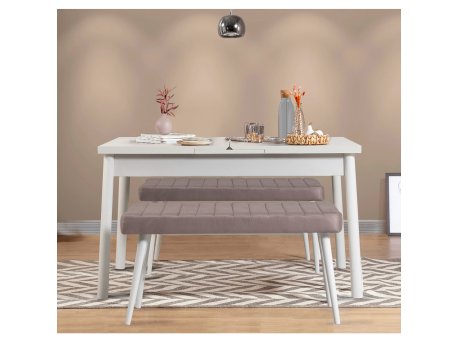 HANAH HOME Produžni trpezarijski sto i klupa (3 komada) Santiago 0701 White Soho Grey