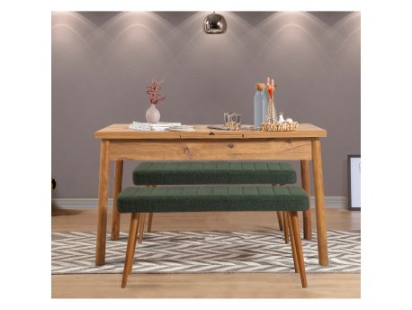 HANAH HOME Produžni trpezarijski sto i klupa (3 komada) Santiago 1070 Atlantic Pine Green