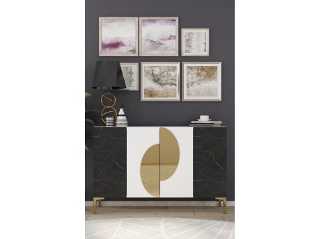 HANAH HOME Komoda Afra KM120 White Royal Marble Gold