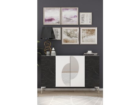 HANAH HOME Komoda Afra KM120 White Royal Marble Silver
