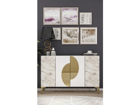 HANAH HOME Komoda Afra KM120 White Ephesus Marble Gold