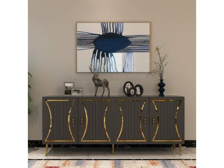HANAH HOME Komoda Tean Anthracite Gold