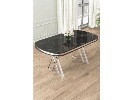 HANAH HOME Trpezarijski sto Zae Black Marble Chrome
