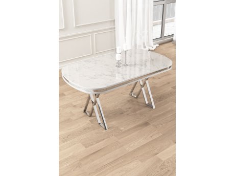 HANAH HOME Trpezarijski sto Zae White Marble Chrome