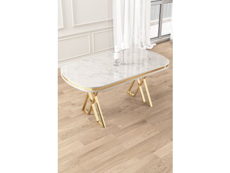 HANAH HOME Trpezarijski sto Zae White Marble Gold