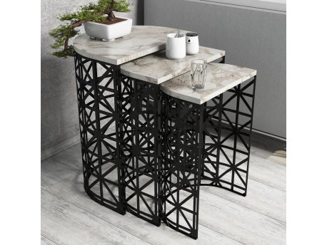 HANAH HOME Set 3 stočića Stil White Marble