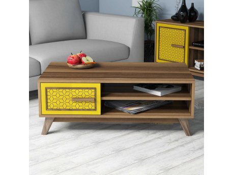 HANAH HOME Sto za kafu Ayla Walnut Yellow