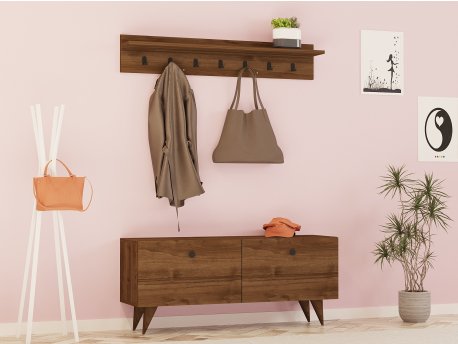 HANAH HOME Hall Stand zidni čiviluk Rupa Walnut