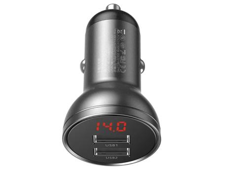 Baseus Baseus Auto punjač 2*Usb A 24W Digital Display crna
