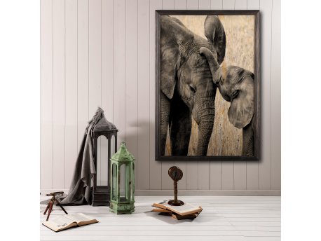 WALLXPERT Dekorativna uramljena drvena slika Elephant Baby XL