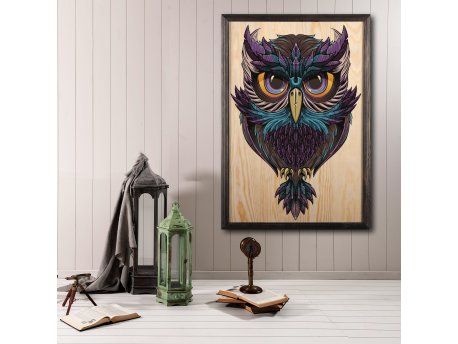 WALLXPERT Dekorativna uramljena drvena slika Owl Color Dream XL
