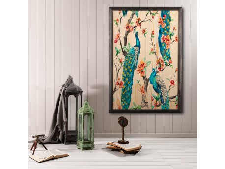 WALLXPERT Dekorativna uramljena drvena slika Peacock Heaven XL