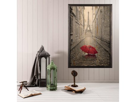 WALLXPERT Dekorativna uramljena drvena slika Red Umbrella 2 XL