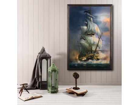 WALLXPERT Dekorativna uramljena drvena slika Sailboat XL