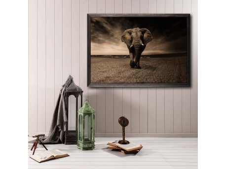 WALLXPERT Dekorativna uramljena drvena slika Strong Elephant XL