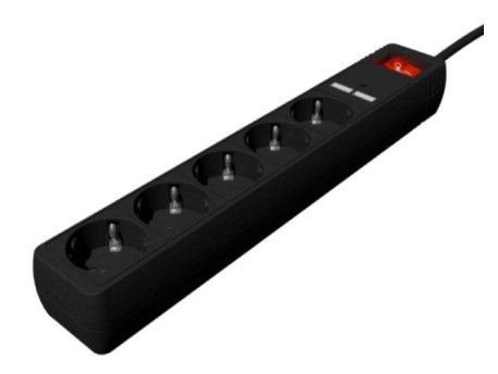 GEMBIRD GEMBIRD SPG5-U2-5-02 Gembird produzni kabl sa zastitom 5 uticnica, 5V/2A USB-A 16A 1.5m Black