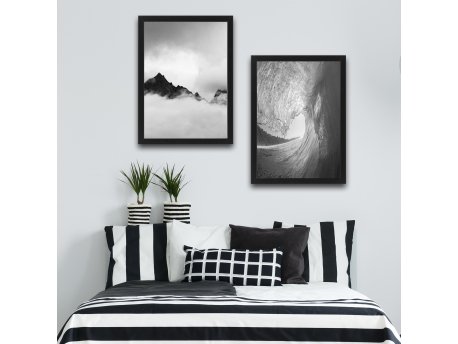 WALLXPERT Ekorativna slika u okviru (2 komada) Bw Wave Mountain Set