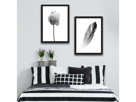 WALLXPERT Dekorativna slika u okviru (2 komada) Flower Feather Set