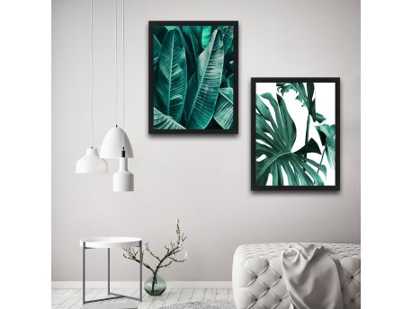 WALLXPERT Dekorativna slika u okviru (2 komada) Green Leaf Set