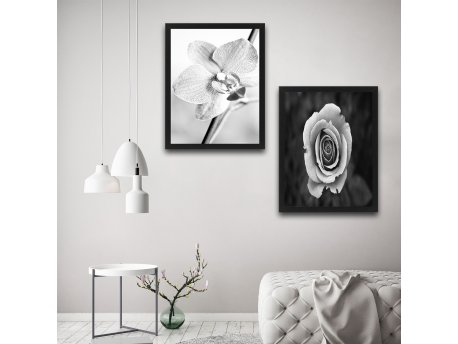 WALLXPERT Dekorativna slika u okviru (2 komada) Grey Flower Set