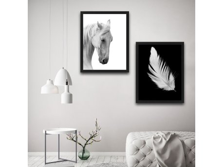 WALLXPERT Dekorativna slika u okviru (2 komada) White Feather Horse Set