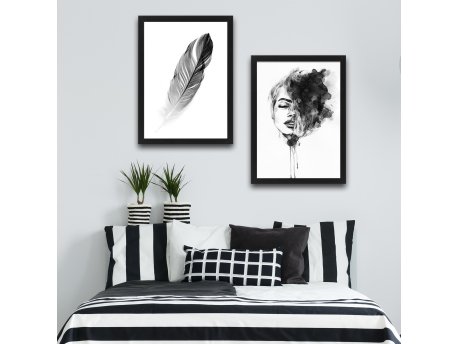 WALLXPERT Dekorativna slika u okviru (2 komada) Woman Feather Set