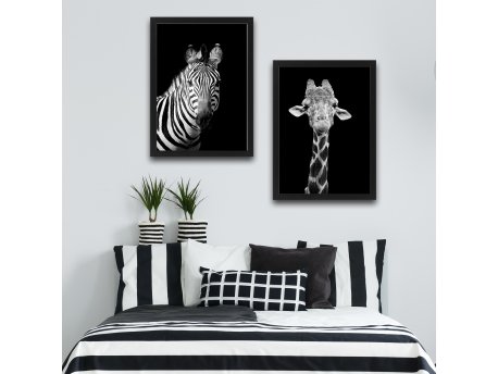 WALLXPERT Dekorativna slika u okviru (2 komada) Zebra Giraffe Set