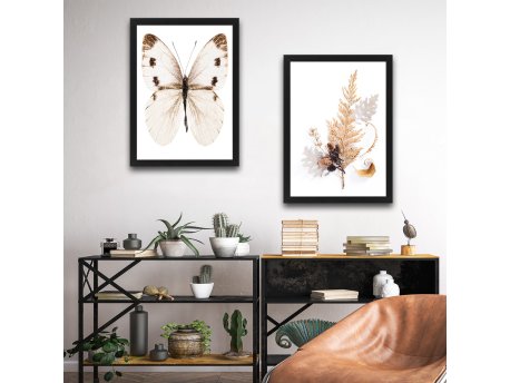WALLXPERT Dekorativna slika u okviru (2 komada) Beige Butterfly Set