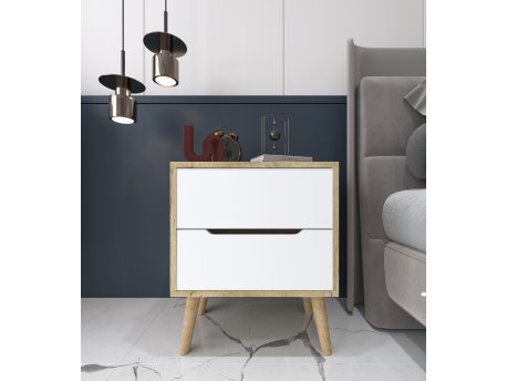 HANAH HOME Noćni ormarić Flora Safir hrast Bela