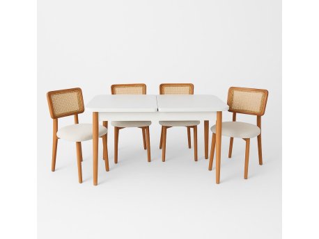 HANAH HOME Produžni set trpezarijskih stolova i stolica (5 komada) Natura Wood White Hrast