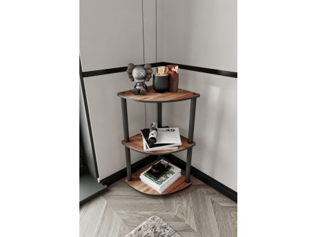 HANAH HOME Polica za knjige Bookcase 3 Tiers Corner Walnut
