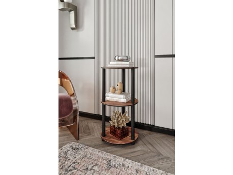 HANAH HOME Polica za knjige Bookshelf 3 Layer Round Walnut