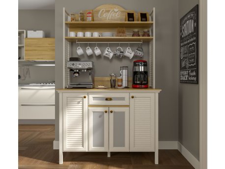 HANAH HOME Višenamenska vitrina za kafe Krem Hrast Bela FRN 21027 1