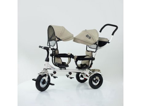 Playtime 412 Twins tricikl za dvoje dece sa rotirajućim sedištem bež