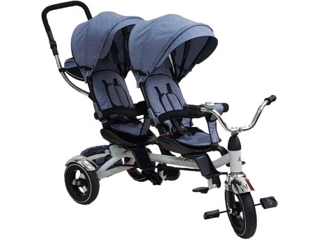 Playtime 412 Twins tricikl za dvoje dece sa rotirajućim sedištem sivi