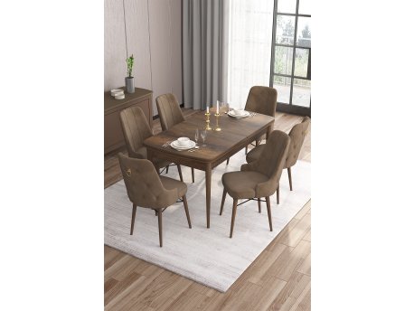 HANAH HOME Set Trpezarijski sto i 6 stolica Are, Braon