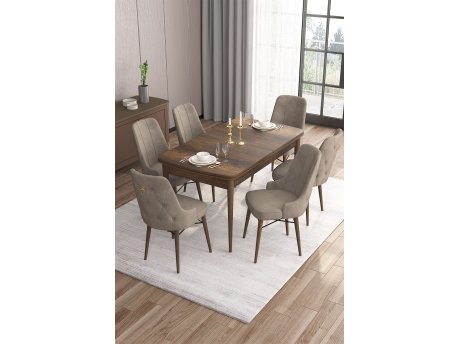 HANAH HOME Set Trpezarijski sto i 6 stolica Are, Bež-braon