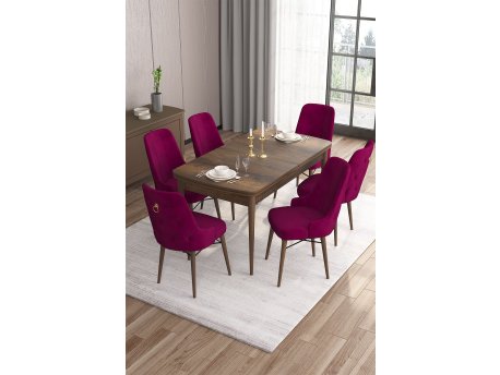 HANAH HOME Set Trpezarijski sto i 6 stolica Are Baroque Damson
