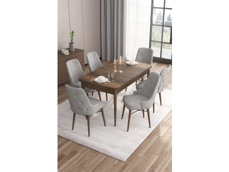 HANAH HOME Set Trpezarijski sto i 6 stolica Are Baroque Grey