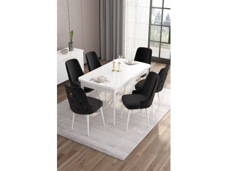 HANAH HOME Set Trpezarijski sto i 6 stolica Are White Black