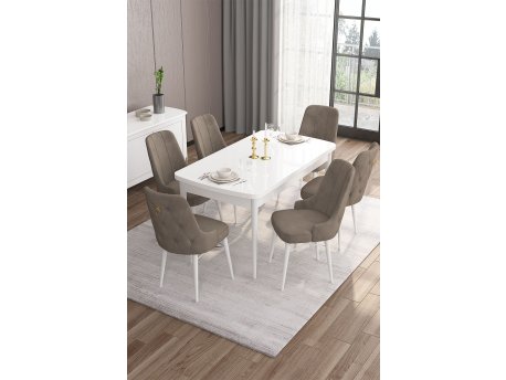 HANAH HOME Set Trpezarijski sto i 6 stolica Are White Cappuccino
