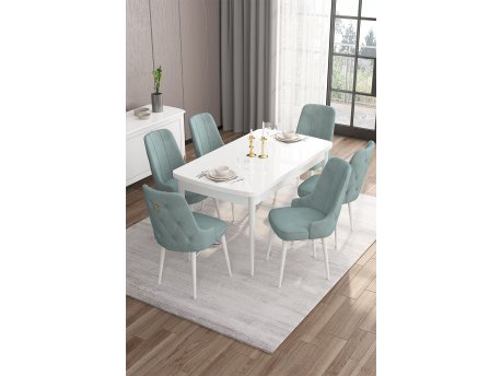 HANAH HOME Set Trpezarijski sto i 6 stolica Are White Sea Green