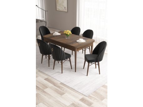 HANAH HOME Set Trpezarijski sto i 6 stolica Roz Baroque Black