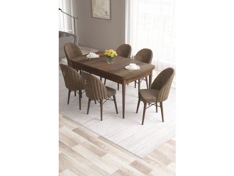 HANAH HOME Set Trpezarijski sto i 6 stolica Roz Baroque Brown