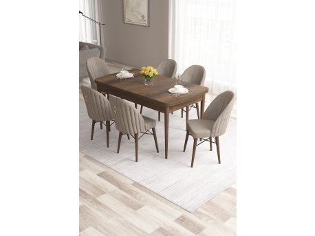 HANAH HOME Set Trpezarijski sto i 6 stolica Roz Baroque Cappuccino