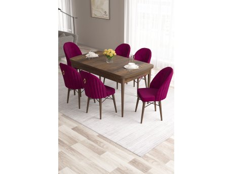 HANAH HOME Set Trpezarijski sto i 6 stolica Roz Baroque Damson