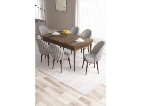 HANAH HOME Set Trpezarijski sto i 6 stolica Roz Baroque Grey