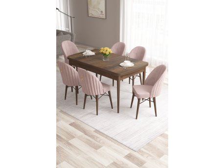 HANAH HOME Set Trpezarijski sto i 6 stolica Roz Baroque Pink